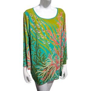 Bob Mackie Womens size XL Wearable Art Light Colorful Sealife Fish Ocean Beachy